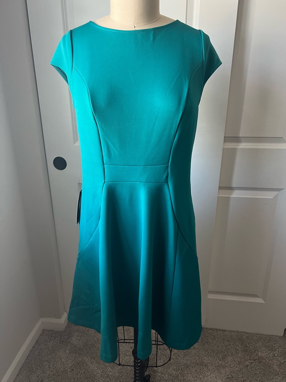 New The Limited Cap-Sleeve Fit & Flare Dress in Teal